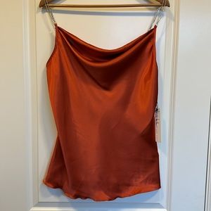 Nicole Miller Woman's Draped Rhinestone Strap Satin Camisole Cowl Neck Rust sz L